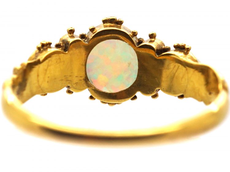 Early 19th Century 15ct Gold, Three Stone Opal & Ruby Ring