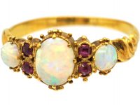 Early 19th Century 15ct Gold, Three Stone Opal & Ruby Ring