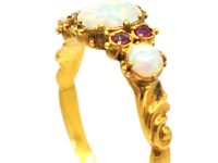 Early 19th Century 15ct Gold, Three Stone Opal & Ruby Ring