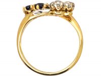 Edwardian 18ct Gold Crossover Trefoil Ring set with Sapphires & Diamonds