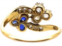 Edwardian 18ct Gold Crossover Trefoil Ring set with Sapphires & Diamonds