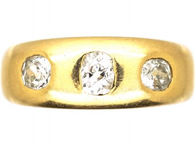 Victorian 18ct Gold, Three Stone Diamond Rub Over set Ring