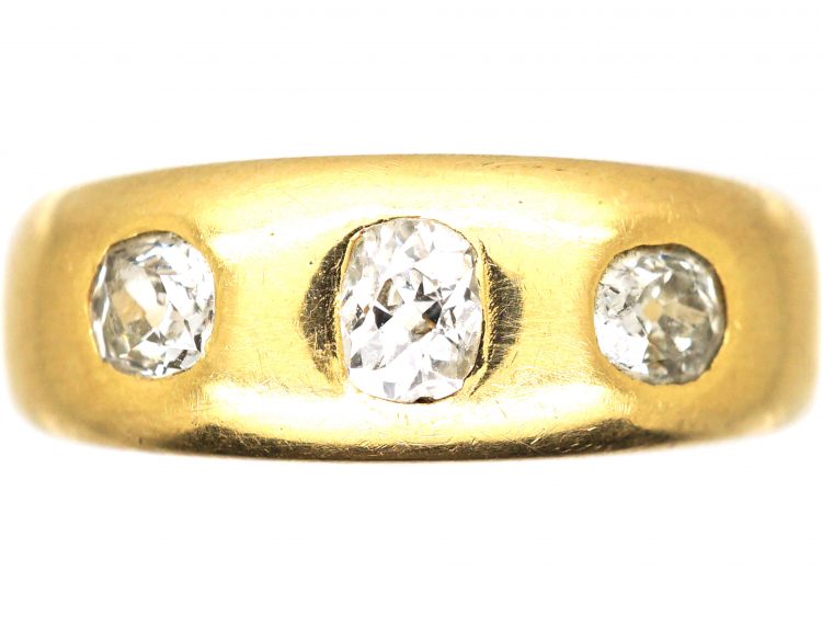 Victorian 18ct Gold, Three Stone Diamond Rub Over set Ring