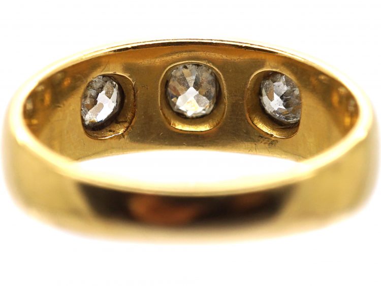 Victorian 18ct Gold, Three Stone Diamond Rub Over set Ring