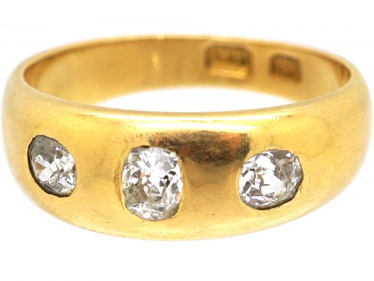 Victorian 18ct Gold, Three Stone Diamond Rub Over set Ring