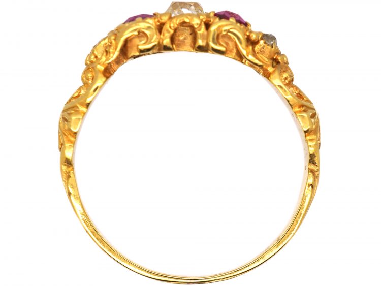 Early 19th Century 18ct Gold, Ruby & Diamond Five Stone Ring