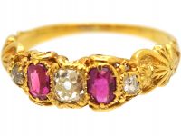 Early 19th Century 18ct Gold, Ruby & Diamond Five Stone Ring