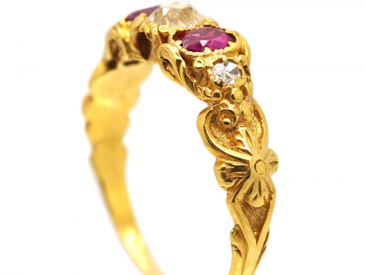 Early 19th Century 18ct Gold, Ruby & Diamond Five Stone Ring