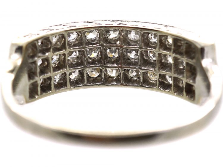 Early 20th Century 18ct White Gold & Platinum Three Row Diamond Ring