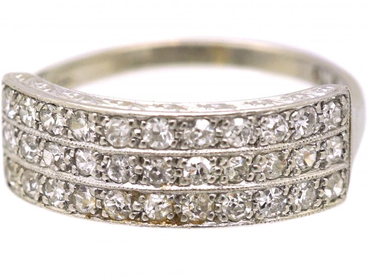 Early 20th Century 18ct White Gold & Platinum Three Row Diamond Ring