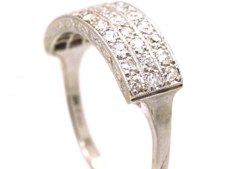 Early 20th Century 18ct White Gold & Platinum Three Row Diamond Ring