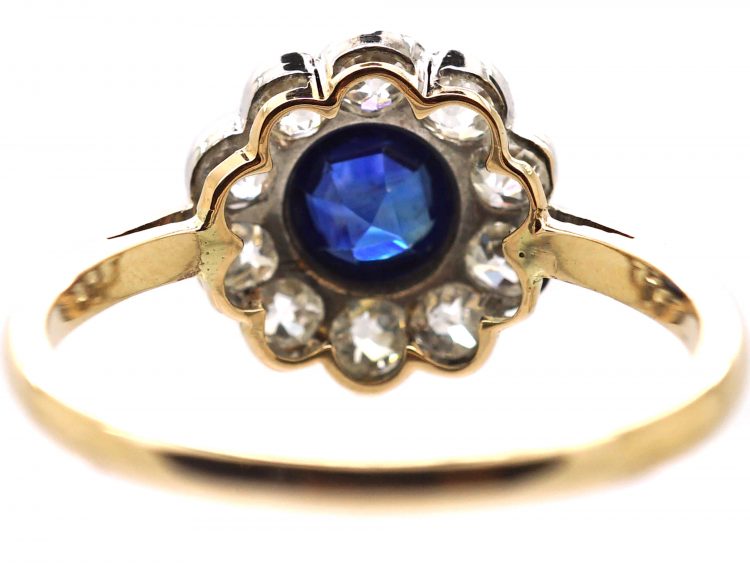 Edwardian 18ct Gold & Platinum, Sapphire & Diamond Cluster Ring