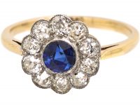 Edwardian 18ct Gold & Platinum, Sapphire & Diamond Cluster Ring