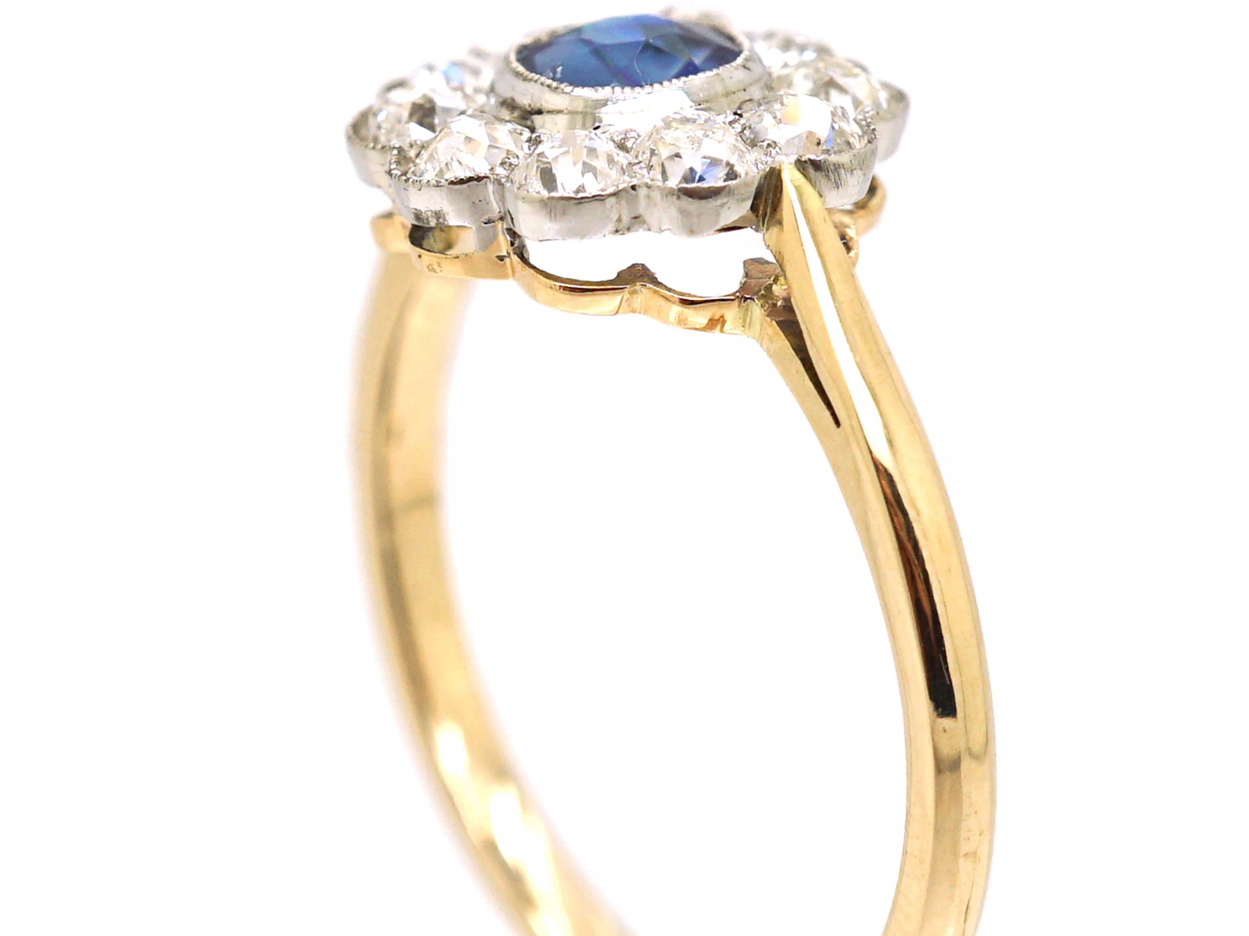 Edwardian 18ct Gold & Platinum, Sapphire & Diamond Cluster Ring | AJC - AUS