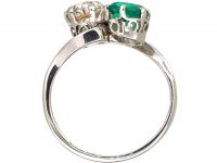 Edwardian Platinum, Emerald & Diamond Cross Over Ring