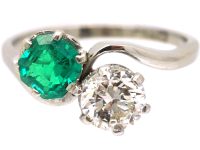 Edwardian Platinum, Emerald & Diamond Cross Over Ring