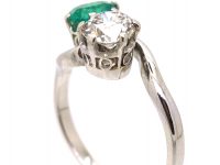 Edwardian Platinum, Emerald & Diamond Cross Over Ring