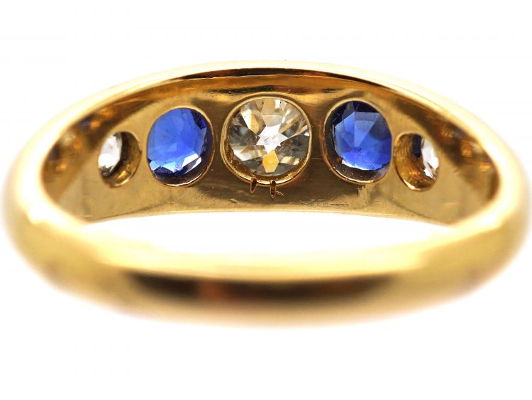 Victorian 18ct Gold, Sapphire & Diamond Five Stone Boat Shaped Ring