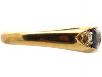 Victorian 18ct Gold, Sapphire & Diamond Five Stone Boat Shaped Ring