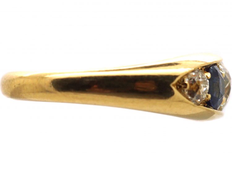 Victorian 18ct Gold, Sapphire & Diamond Five Stone Boat Shaped Ring