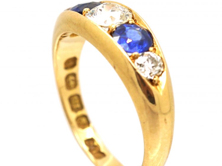 Victorian 18ct Gold, Sapphire & Diamond Five Stone Boat Shaped Ring