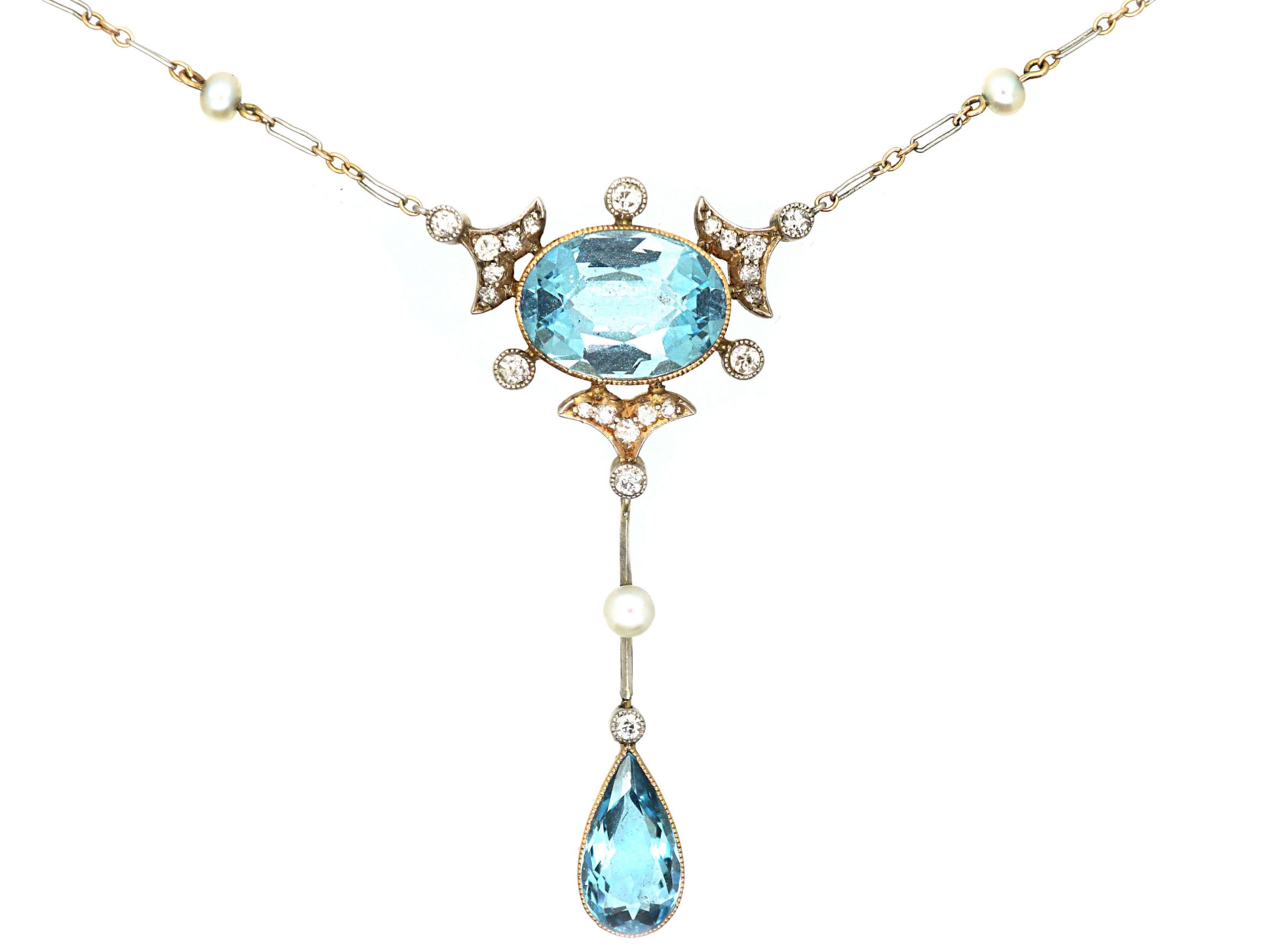 Edwardian 15ct Gold Platinum, Aquamarine, Diamond Natural