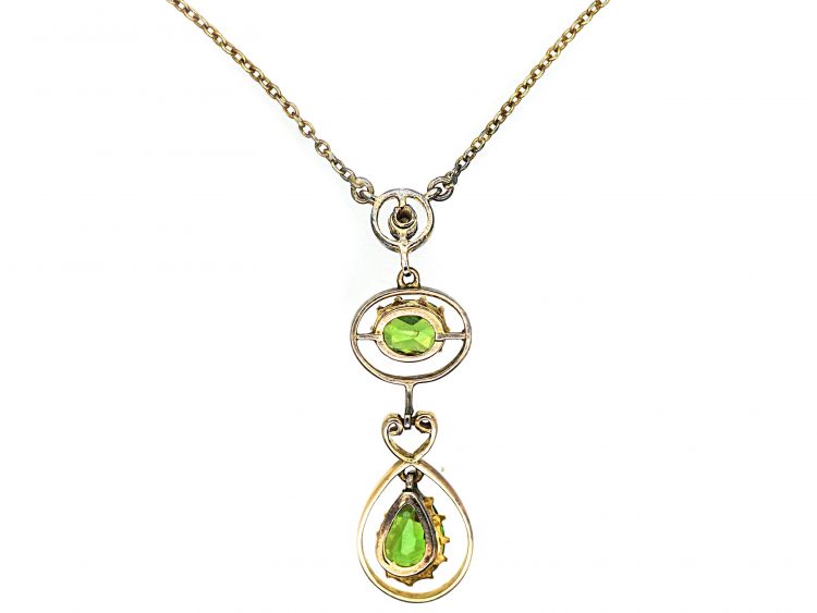 Edwardian 15ct Gold, Green Garnet & Diamond Necklace