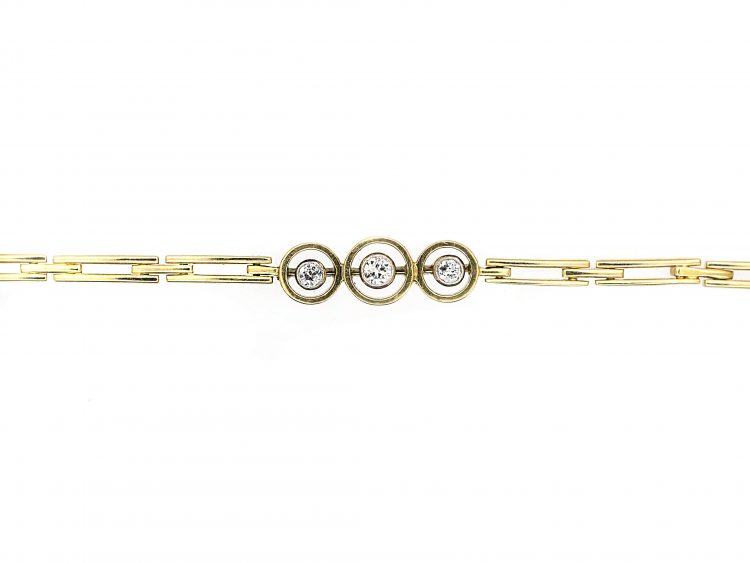 Early 20th Century 14ct Gold Bracelet set with Three Diamonds