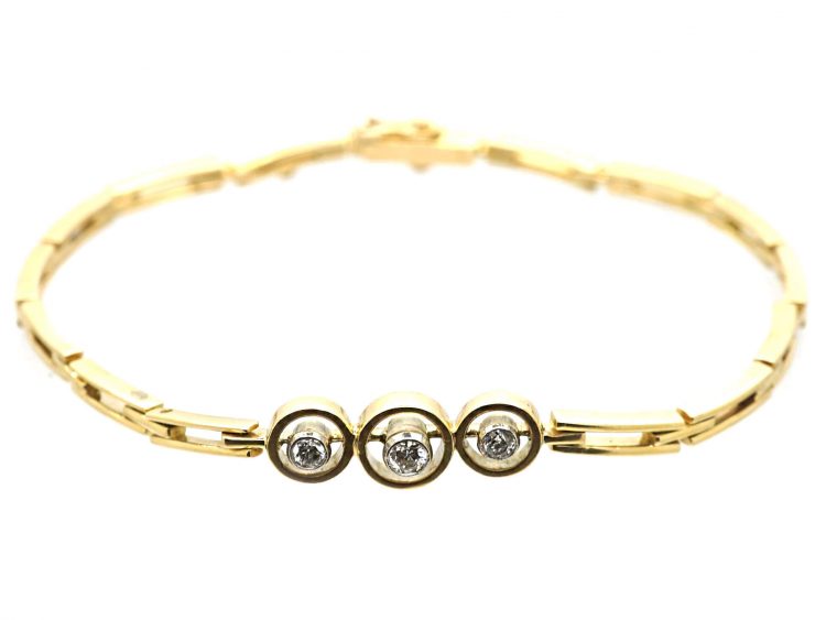 Early 20th Century 14ct Gold Bracelet set with Three Diamonds