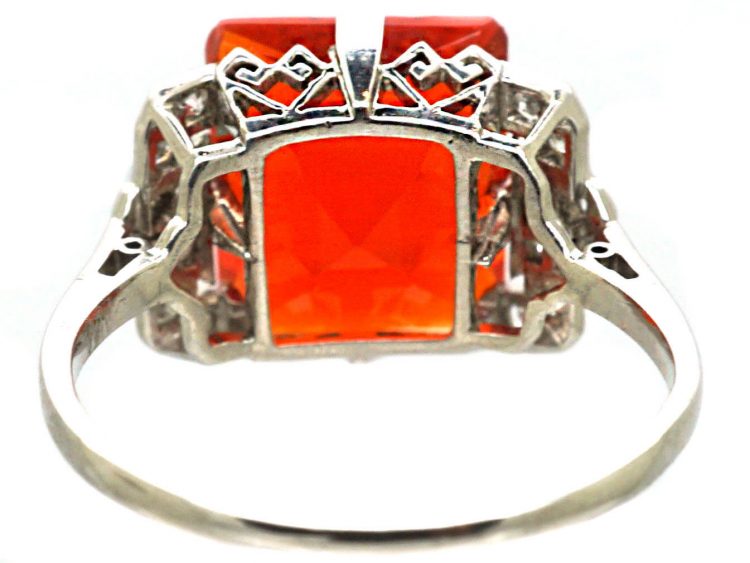 Art Deco Platinum, Fire Opal & Diamond Ring