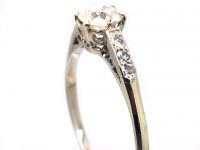 Early 20th Century Platinum Solitaire Diamond Ring with Diamond set Shoulders