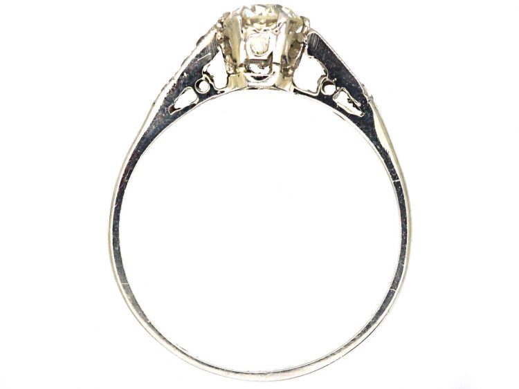 Early 20th Century Platinum Solitaire Diamond Ring with Diamond set Shoulders