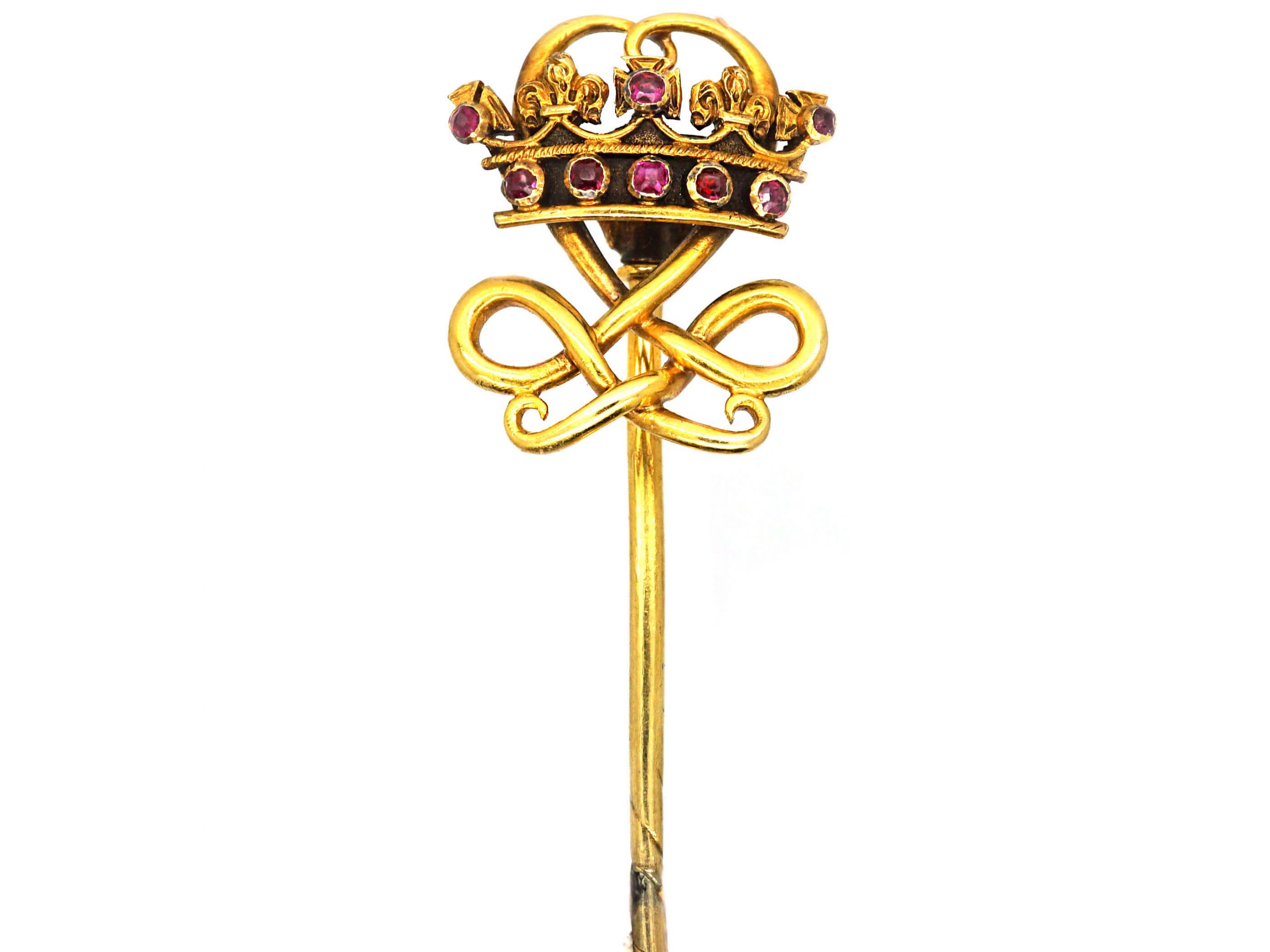 Victorian 18ct Gold Royal Crown & Knot Tie Pin set with