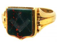 Edwardian 18ct Gold Signet Ring with Bloodstone Masonic Intaglio