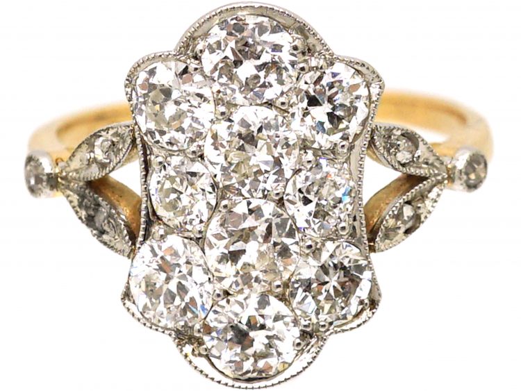 Edwardian 18ct Gold & Platinum Plaque Ring set with Diamonds with Rose Diamond set Shoulders