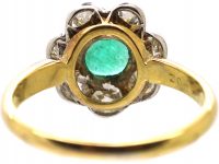 Edwardian 18ct Gold & Platinum, Emerald & Diamond Cluster Ring