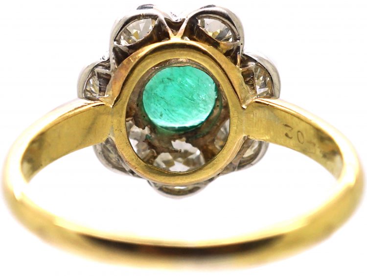 Edwardian 18ct Gold & Platinum, Emerald & Diamond Cluster Ring