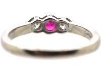 Platinum, Three Stone Ruby & Diamond Ring