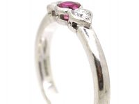 Platinum, Three Stone Ruby & Diamond Ring