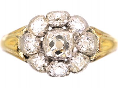 Georgian 15ct Gold & Silver, Old Mine Cut Diamond Cluster Ring