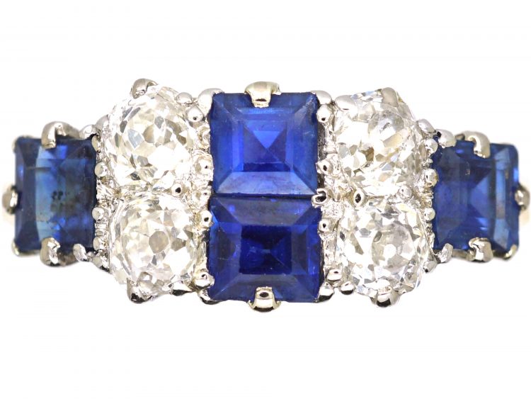 Edwardian 18ct Gold Square Cut Sapphire & Diamond Ring