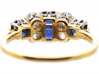 Edwardian 18ct Gold Square Cut Sapphire & Diamond Ring