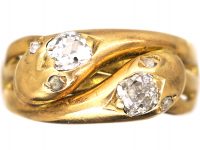 Edwardian 18ct Gold Double Snake Ring set with Old Mine Cut Diamonds