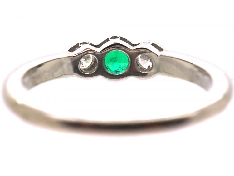 18ct White Gold, Three Stone Diamond & Emerald Ring