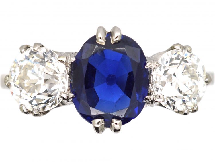 Platinum Three Stone Sapphire & Diamond Ring