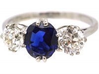 Platinum Three Stone Sapphire & Diamond Ring