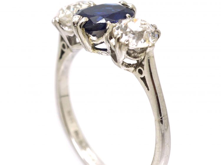 Platinum Three Stone Sapphire & Diamond Ring