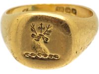 Early 20th Century 18ct Gold Signet Ring with Intaglio of a Stag's Head