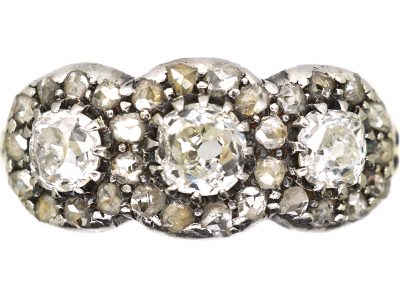 Edwardian 18ct Gold & Platinum, Triple Cluster Diamond Ring