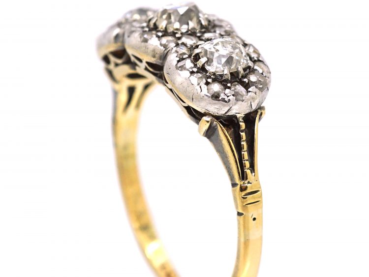 Edwardian 18ct Gold & Platinum, Triple Cluster Diamond Ring